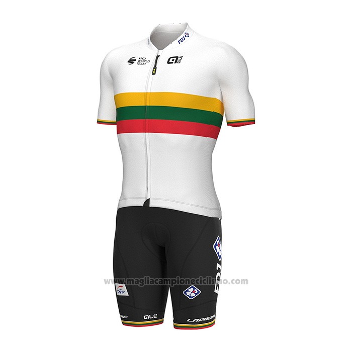 2022 Abbigliamento Ciclismo Groupama FDJ Bianco Giallo Verde Rosso Manica Corta e Salopette